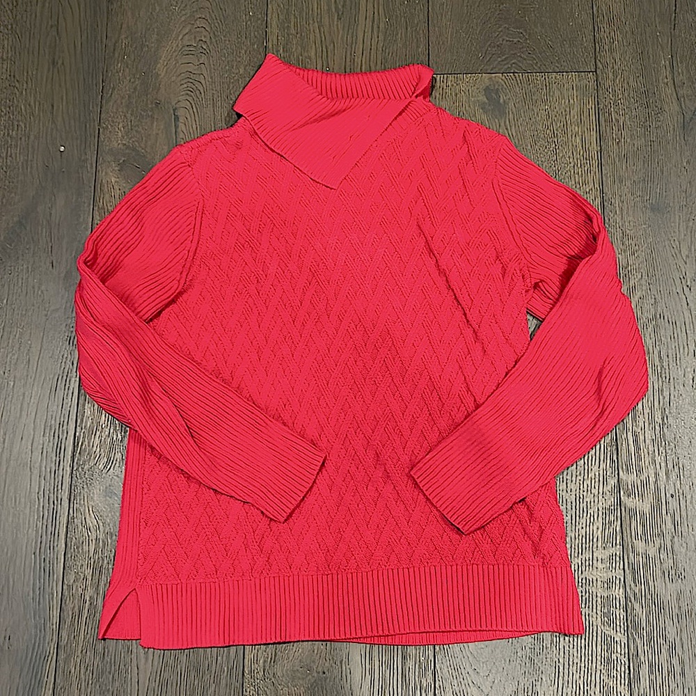 Lands end ladies bright red holiday sweater size M 10-12
